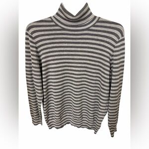Joseph A. Gray White Striped Mock Neck Sweater XXL Soft Stretch Lightweight
